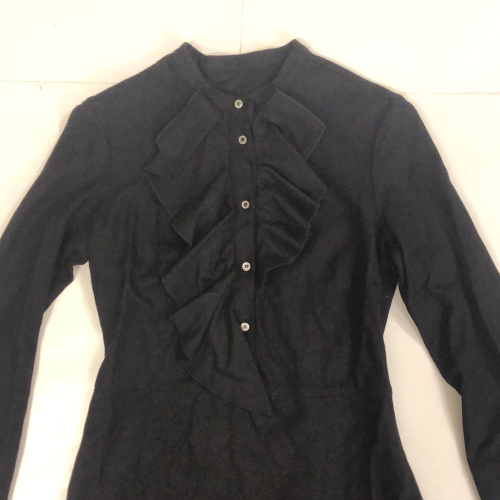 Cinque 34 (2 USA) Dress Black Ruffle Neck Button Collar Cuff Pockets Zipper side